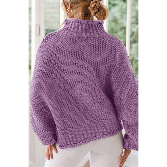ZESICA Women's Turtleneck Batwing Oversized Chunky Knitted Pullover Sweater SZ S - Picture 2 of 11